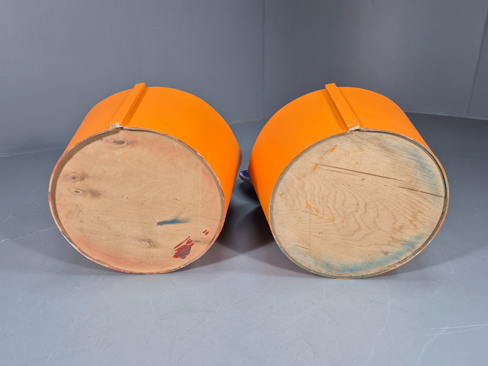 2 Vintage Retro Curved Plywood Chairs Orange 1970s Holdaway Style EB10929 MNOR16