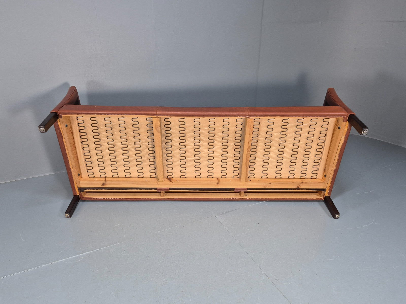 MidCentury Three Seater Sofa Tan Leather Vintage Danish Retro 1970s EB10721 M3SS7