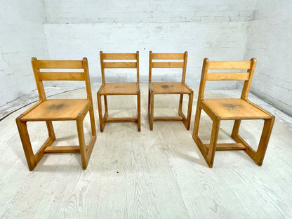4 Vintage Danish Beech and Plywood School Chairs. Child Size, MCM EB4319 MDIN - UKDK FURNITURE