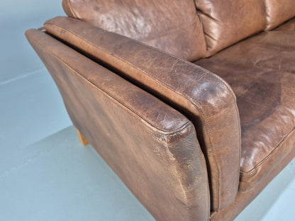 Mid Century Three seater Sofa Brown Leather Vintage Danish 1970s EB10077 M3SS14