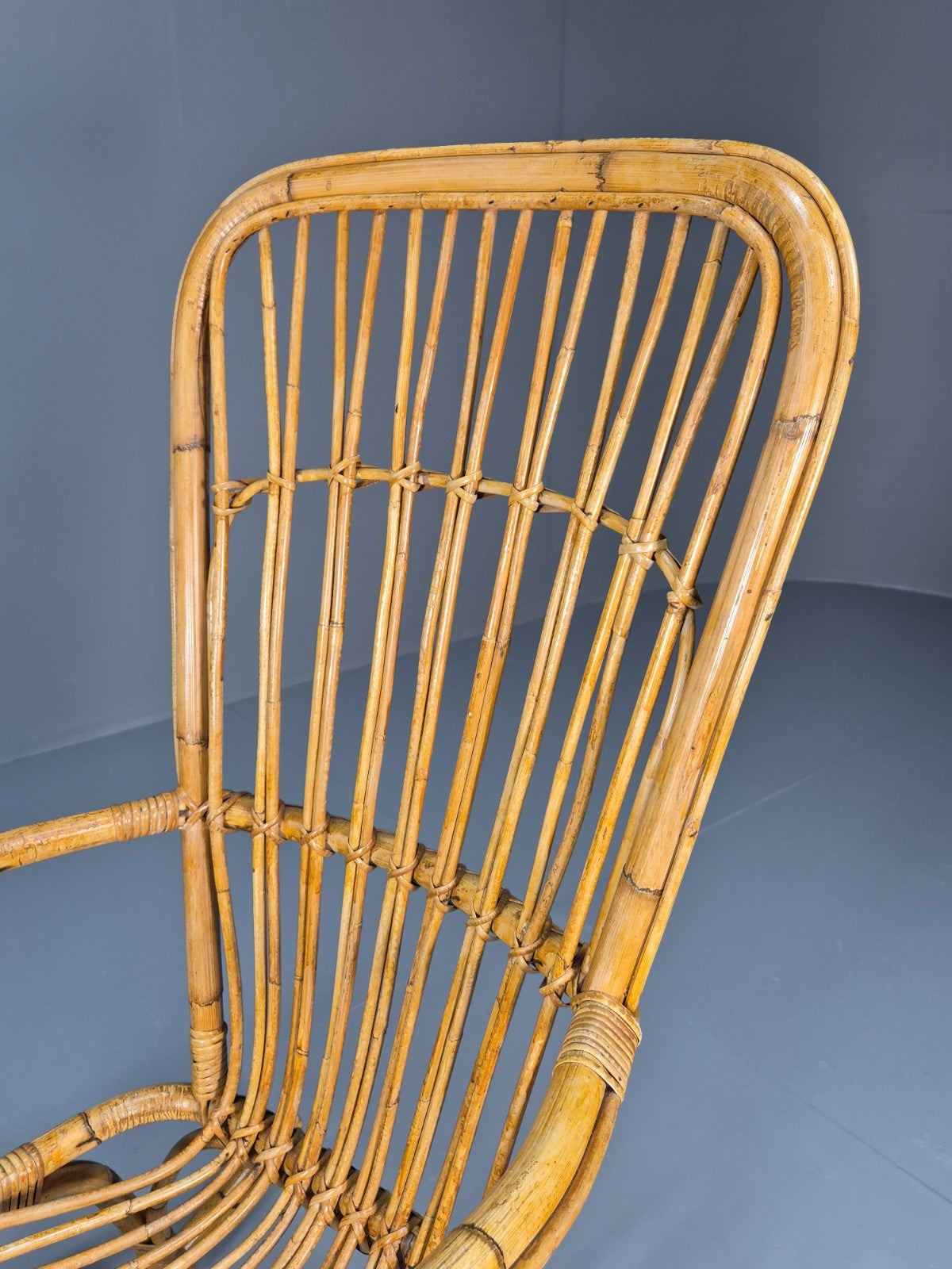 Vintage Franco Albini Style Cane Rattan Rocking Chair 1970s Retro EB9702 VBER - UKDK FURNITURE