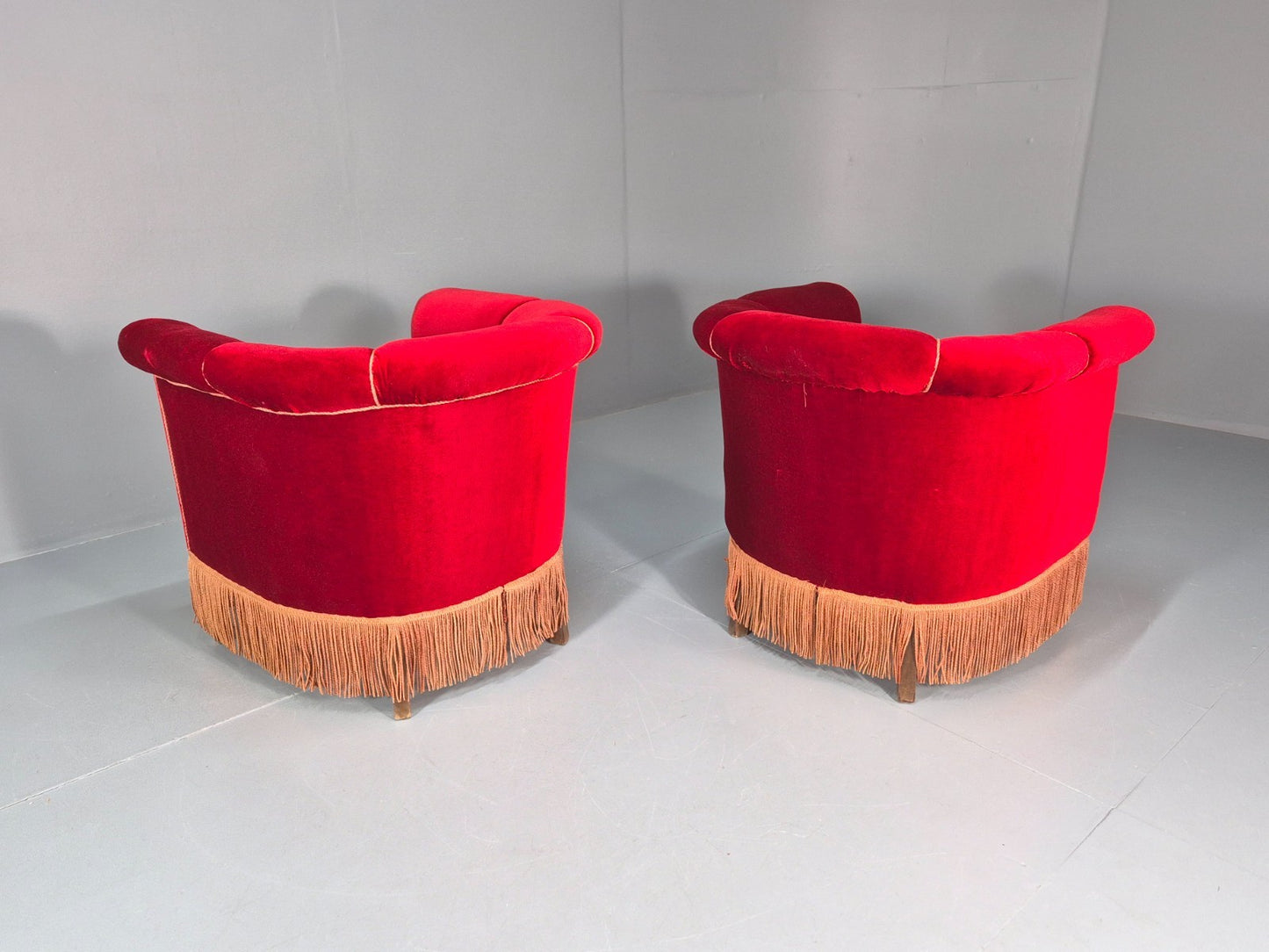 Art Deco Tub Chair Danish Red Velvet Tassels 1920s  EB10770 VCLO10