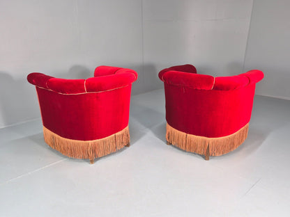Art Deco Tub Chair Danish Red Velvet Tassels 1920s  EB10770 VCLO10