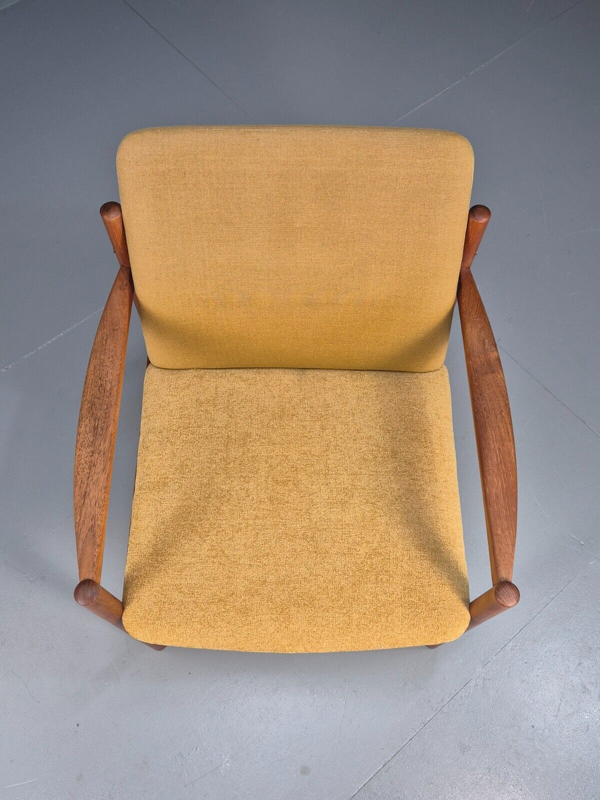 Vintage Danish Lounge Chair Yellow Cotton Teak 1960s Retro MCM EB8762 MNOR - UKDK FURNITURE