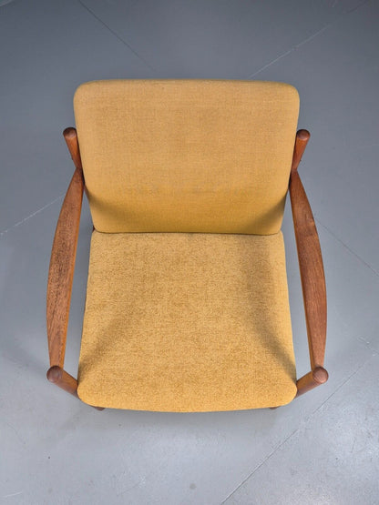 Vintage Danish Lounge Chair Yellow Cotton Teak 1960s Retro MCM EB8762 MNOR - UKDK FURNITURE