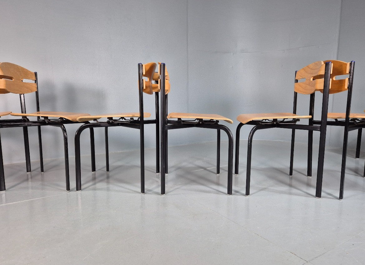 8 Stacking Chairs Danish Plywood and Metal Vintage Retro EB7277 MSTA4