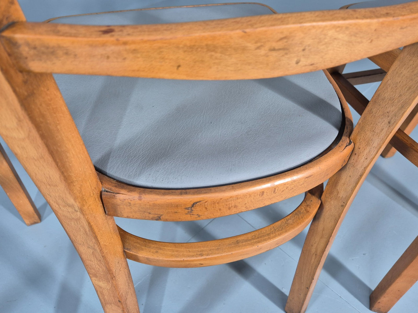 3 1960s Kitchen Chairs Beech Frame Grey Vinyl Seats Retro EB11475 MDIN13