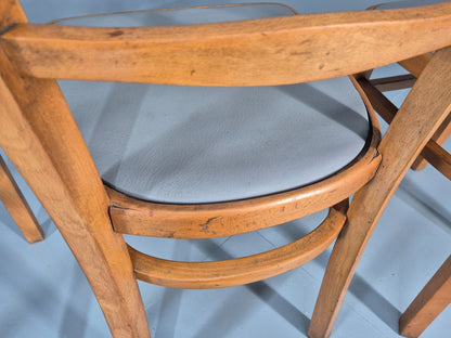 3 1960s Kitchen Chairs Beech Frame Grey Vinyl Seats Retro EB11475 MDIN13