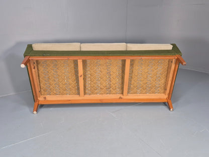 Mid Century 3 Seater Sofa Green Cream Fabric Teak Vintage Scandi EB9794 M3SS - UKDK FURNITURE