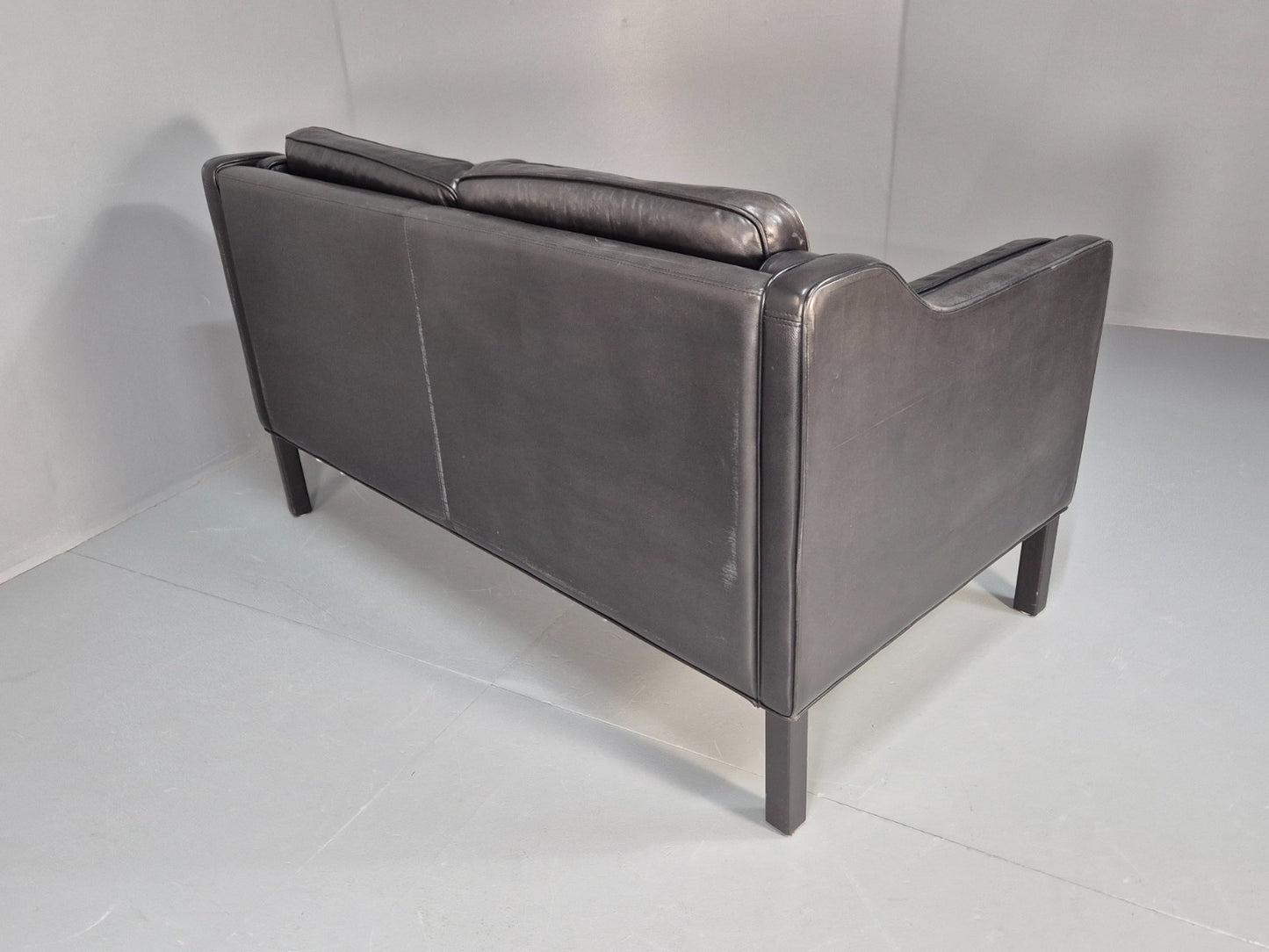 Vintage Stouby Eva Two Seater Sofa Black Leather Mogensen 1980 EB10111 M2SS14