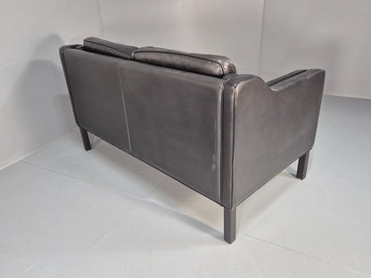 Vintage Stouby Eva Two Seater Sofa Black Leather Mogensen 1980 EB10111 M2SS14