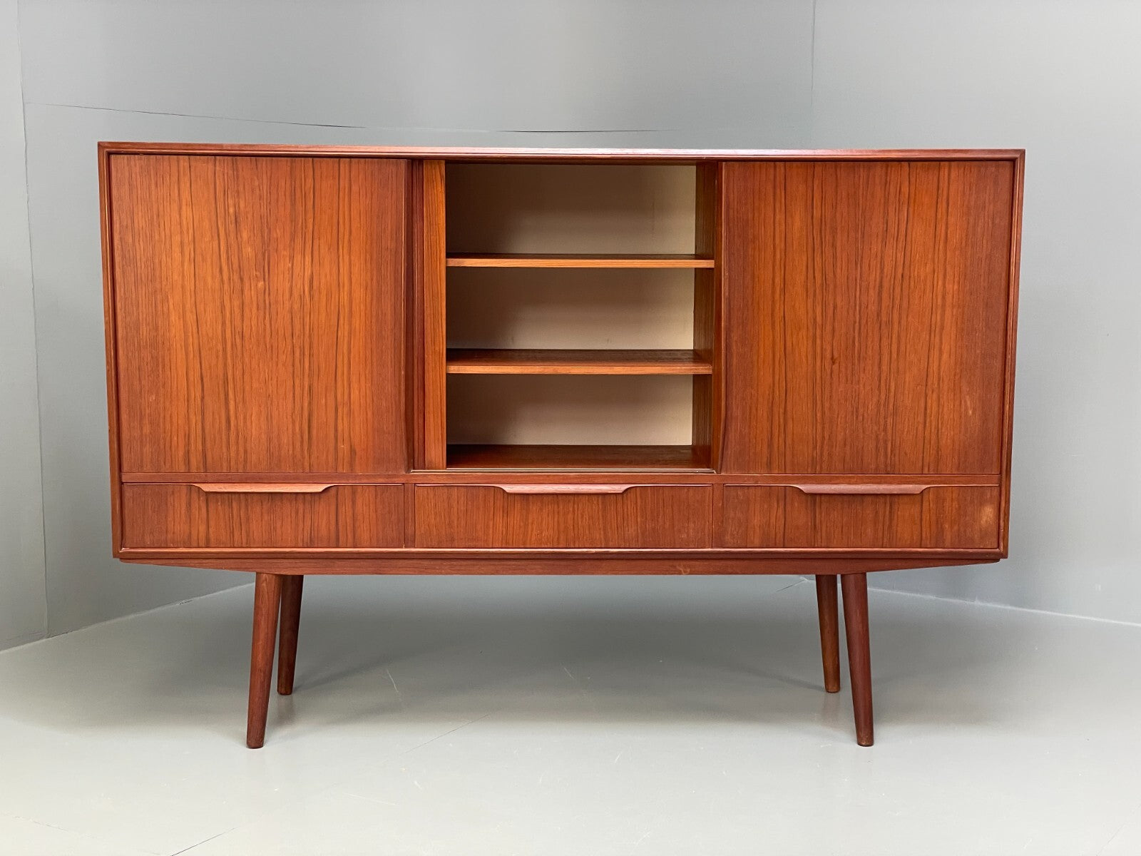 Vintage 1950s Danish Teak Highboard With Shelving Drawers EB8802 MWOO - UKDK FURNITURE