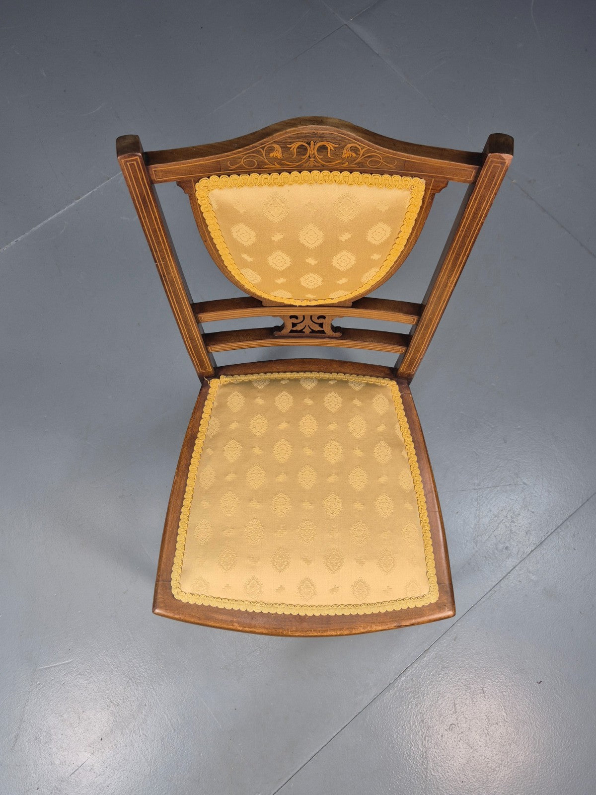 Antique Edwardian Dining Chair Mahogany Inlay Gold Upholstery  EB10716 VDIN10