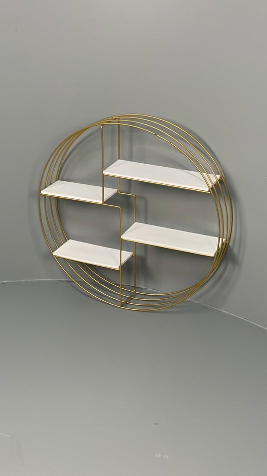Vintage 1960s Round Shelving Wall Mounted Gold & White Wire Framed EB11491 MWOO0