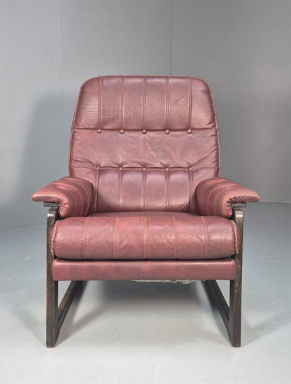 Vintage Danish Burgundy Leather 1980s Retro Lounge Chair MCM EB9793 MNOR - UKDK FURNITURE