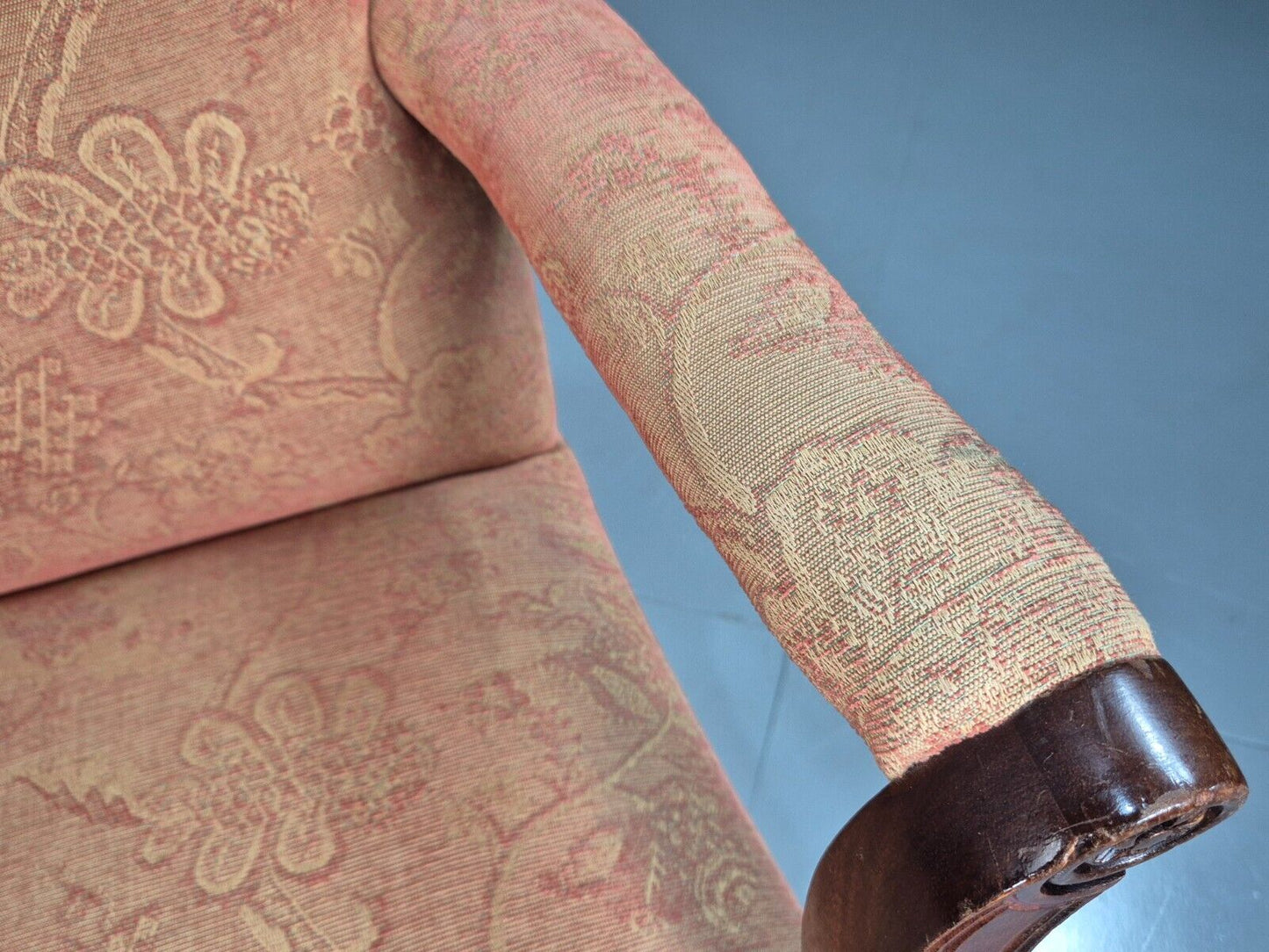 2 Vintage Lounge Chair Peach Floral Cotton Georgian Style 1980 Repro EB8215 VCLO - UKDK FURNITURE