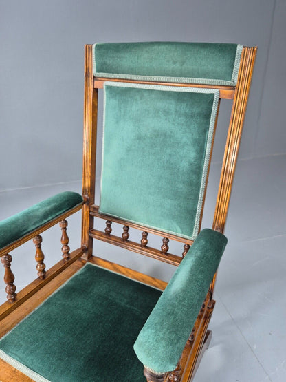 An Edwardian Mahogany Rocking Chair American Style Green Velvet EB9386 VCLO - UKDK FURNITURE
