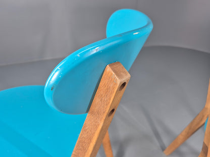 2 Oak Dining Chairs Light Blue Modern Solid Mid Century Style M&S EB11013 MDIN7