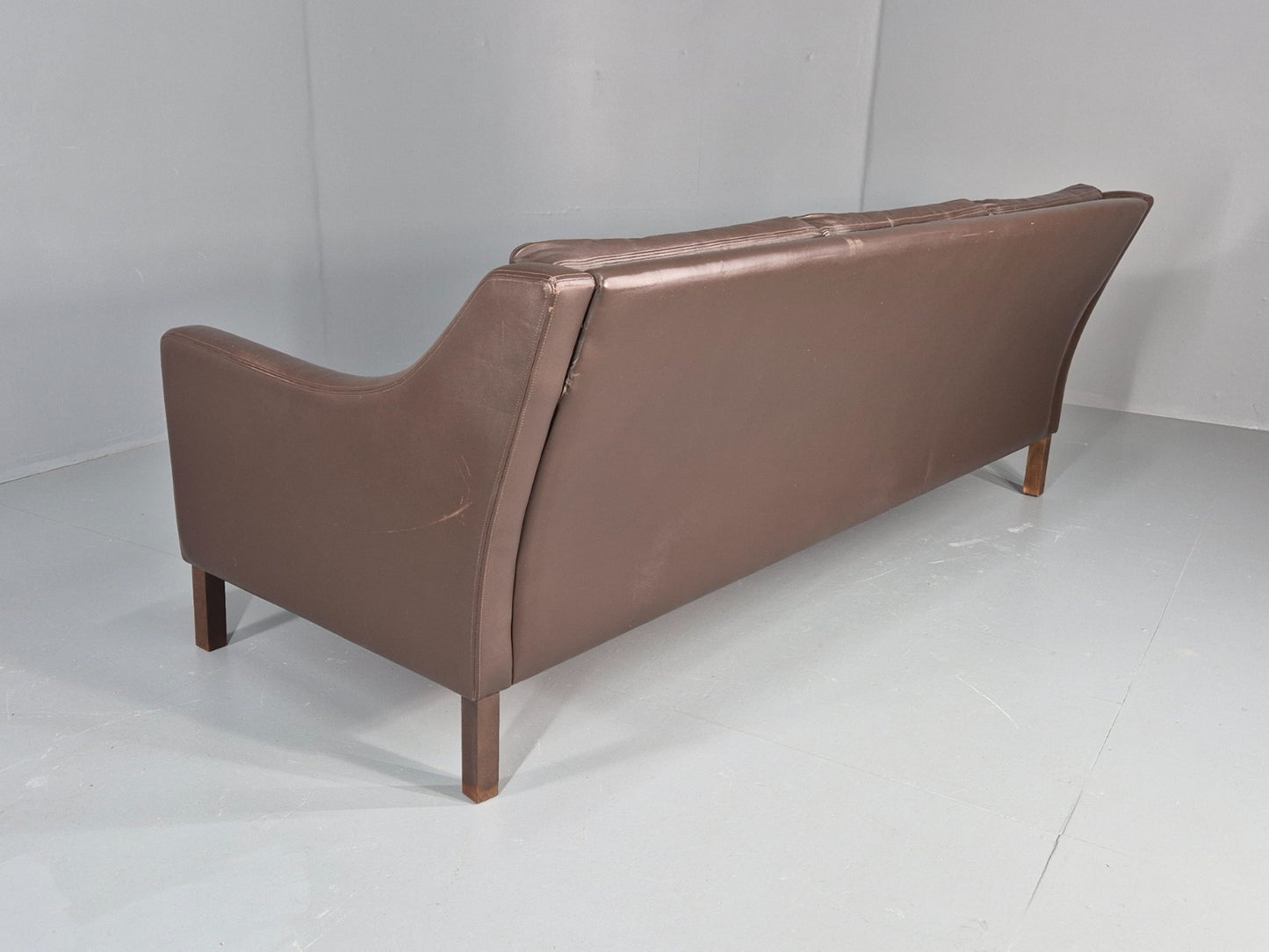 Vintage 3 Seat Leather Sofa 1970s Danish Brown Mid Century Retro EB10519 M3SS21