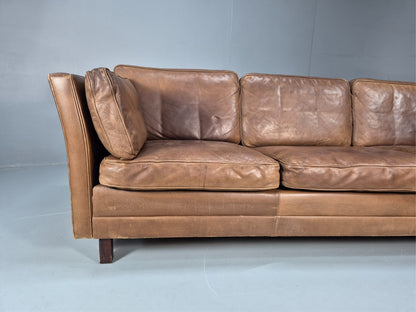 Mid Century 3 Seater Leather Sofa Danish Tan Leather  1970s Retro EB10102 M3SS1