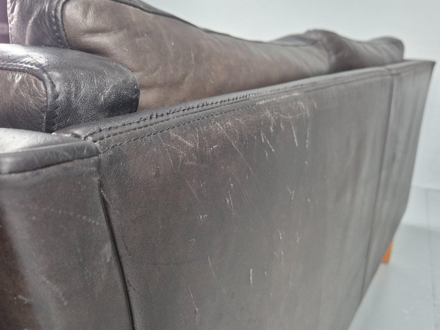 Vintage 2 Seater Sofa Black Leather Danish Retro Mid Century EB10477 M2SS19
