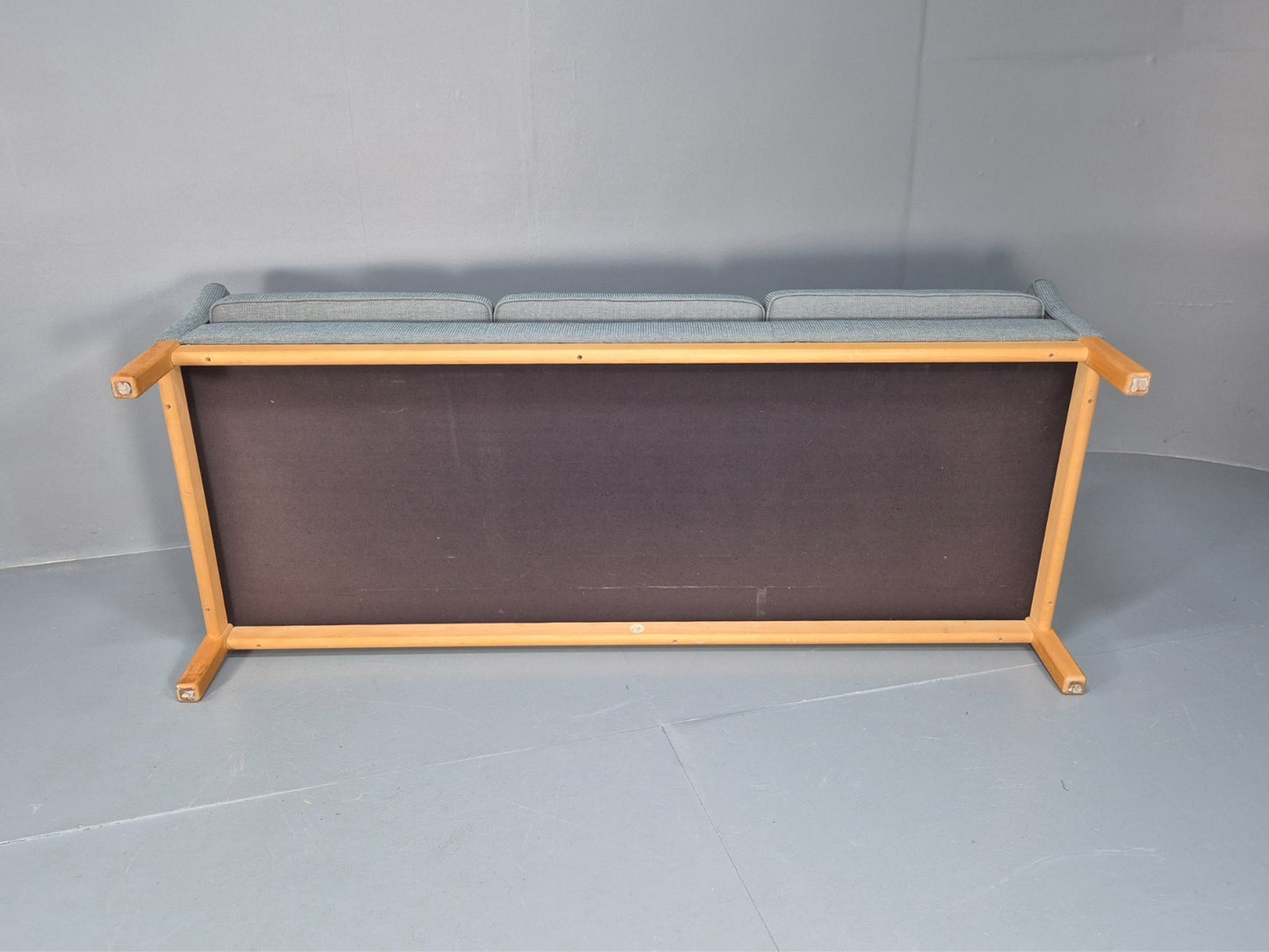 Mid Century Three Seater Sofa Blue wool Oak Base 1980s Retro  EB10398 M3SS7