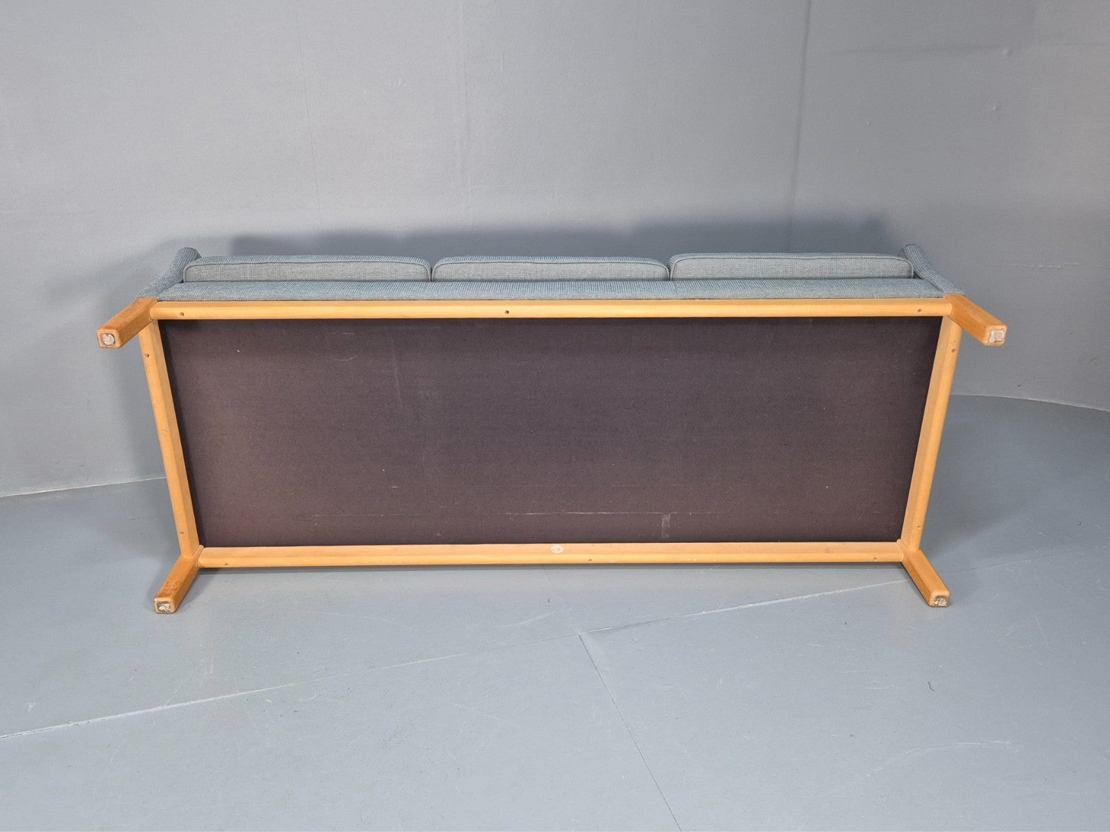 Mid Century Three Seater Sofa Blue wool Oak Base 1980s Retro  EB10398 M3SS7