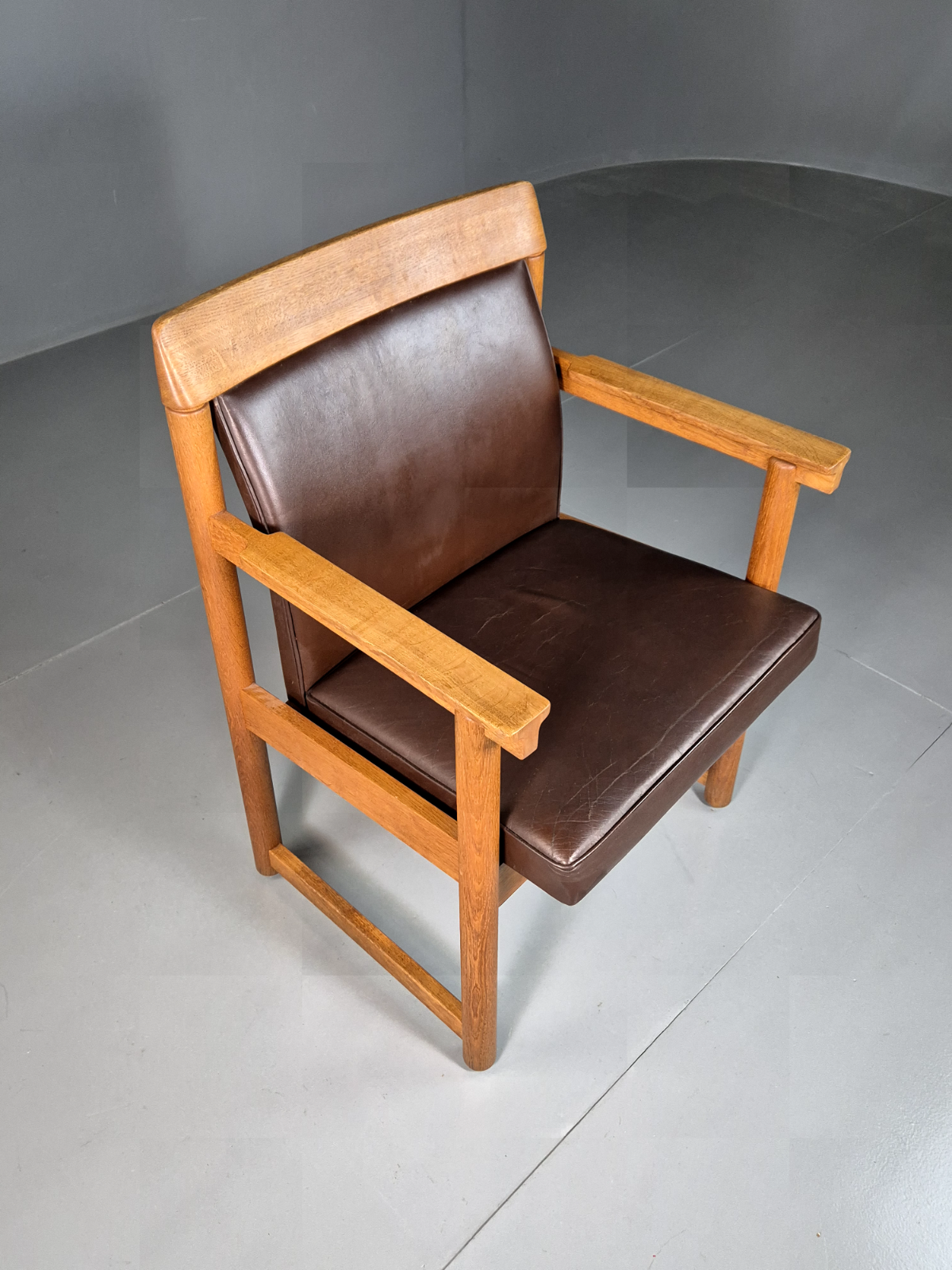 Vintage Swedish Elbow Chair Brown Leather Oak Frame Lundquist MCM EB7069 MNOR - UKDK FURNITURE