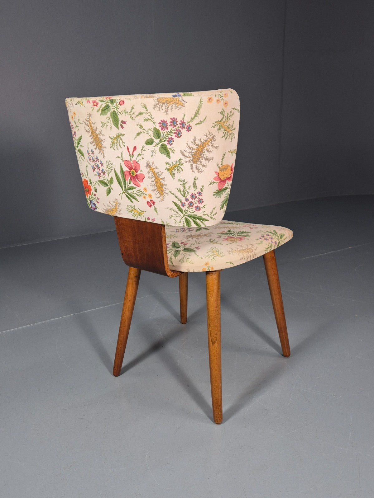 Retro 1950s Dining Chair Teak Bentwood Floral MCM Vintage EB10937 MNOR4
