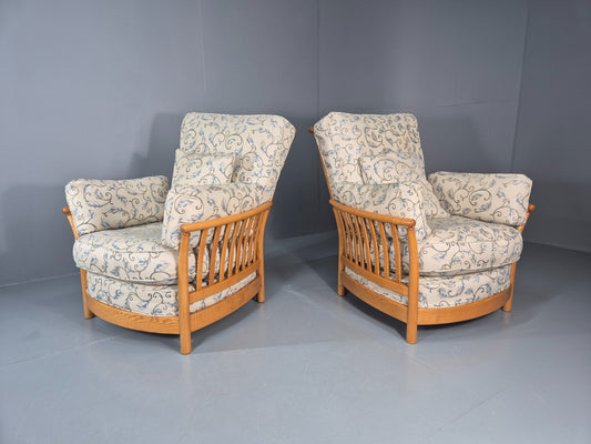 2 Ercol Renaissance Lounge Chairs Vintage Ivory Floral Upholstery EB10972 MNOR1