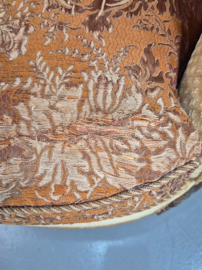 Antique Danish Gold Tub Chair Art Deco Carved Mahogany Feet EB8052 VCLO - UKDK FURNITURE