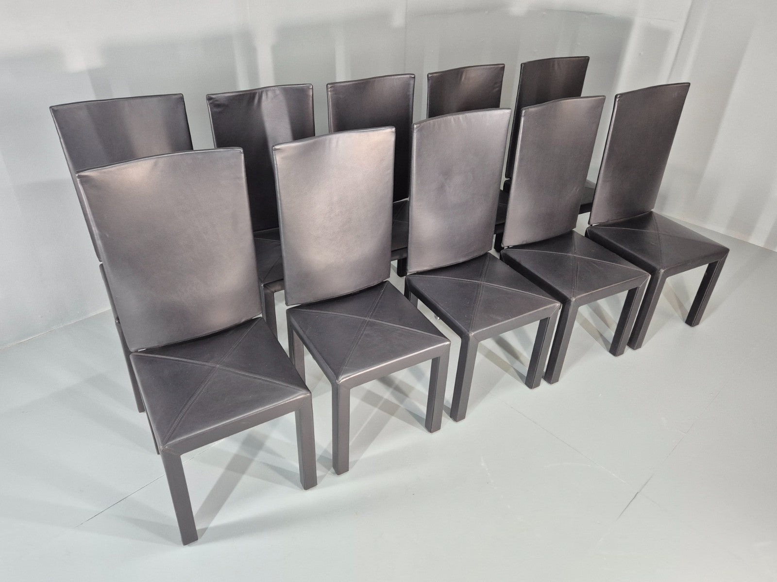 10 B&B Italia Chairs Black Leather Paolo Piva Arcalla Arcadia Range EB11470 MDIN2