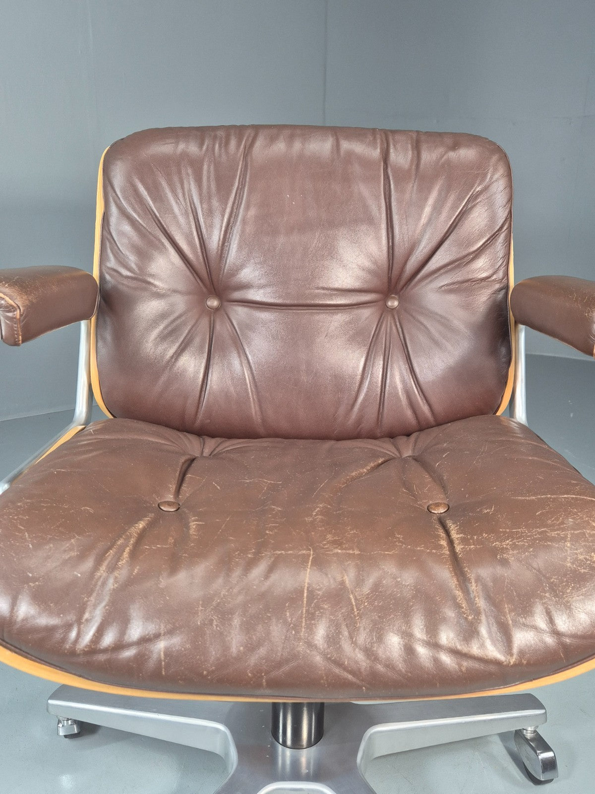 Stoll Giroflex Office Chair Vintage Brown Leather Swivel Reclining EB10998 MSWI13