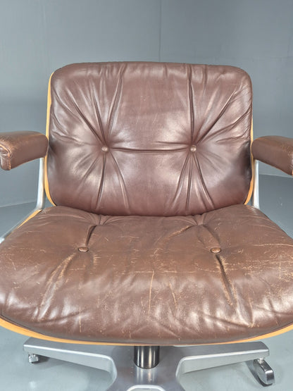 Stoll Giroflex Office Chair Vintage Brown Leather Swivel Reclining EB10998 MSWI13