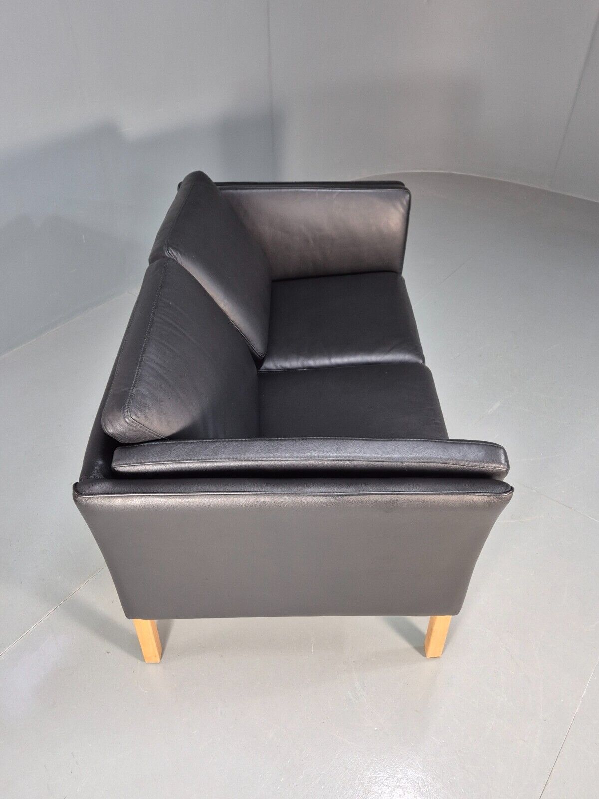 Vintage Danish 2 Seat Sofa Black Leather 1980s Retro MCM EB8536 M2SS - UKDK FURNITURE