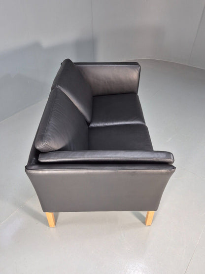 Vintage Danish 2 Seat Sofa Black Leather 1980s Retro MCM EB8536 M2SS - UKDK FURNITURE