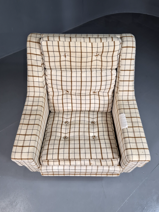 Vintage Danish Lounge Chair Cream Wool Checkered 1970s Retro MCM EB7381 MNOR - UKDK FURNITURE