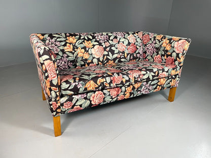 Vintage Danish 2 Seat Sofa Floral Print Oak 1970s Retro Mid Century EB6679 M2SS - UKDK FURNITURE