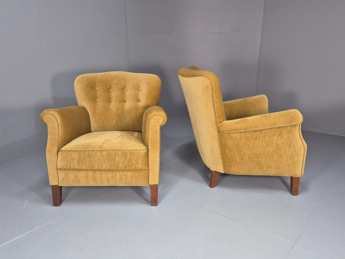 2 Art Deco Cottage Chairs Vintage Danish Gold Velour  1940s   EB10737 VCLO3