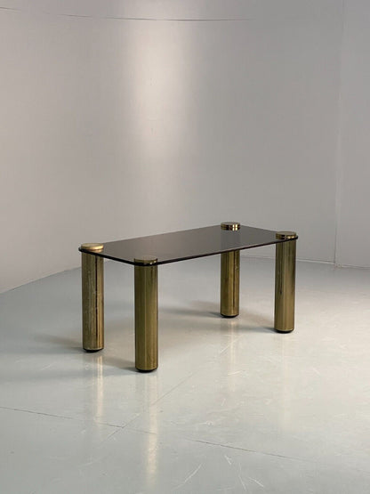 Vintage Rectangular Coffee Table Brass & Smoked Glass Zanuso Style EB8687 MWOO - UKDK FURNITURE