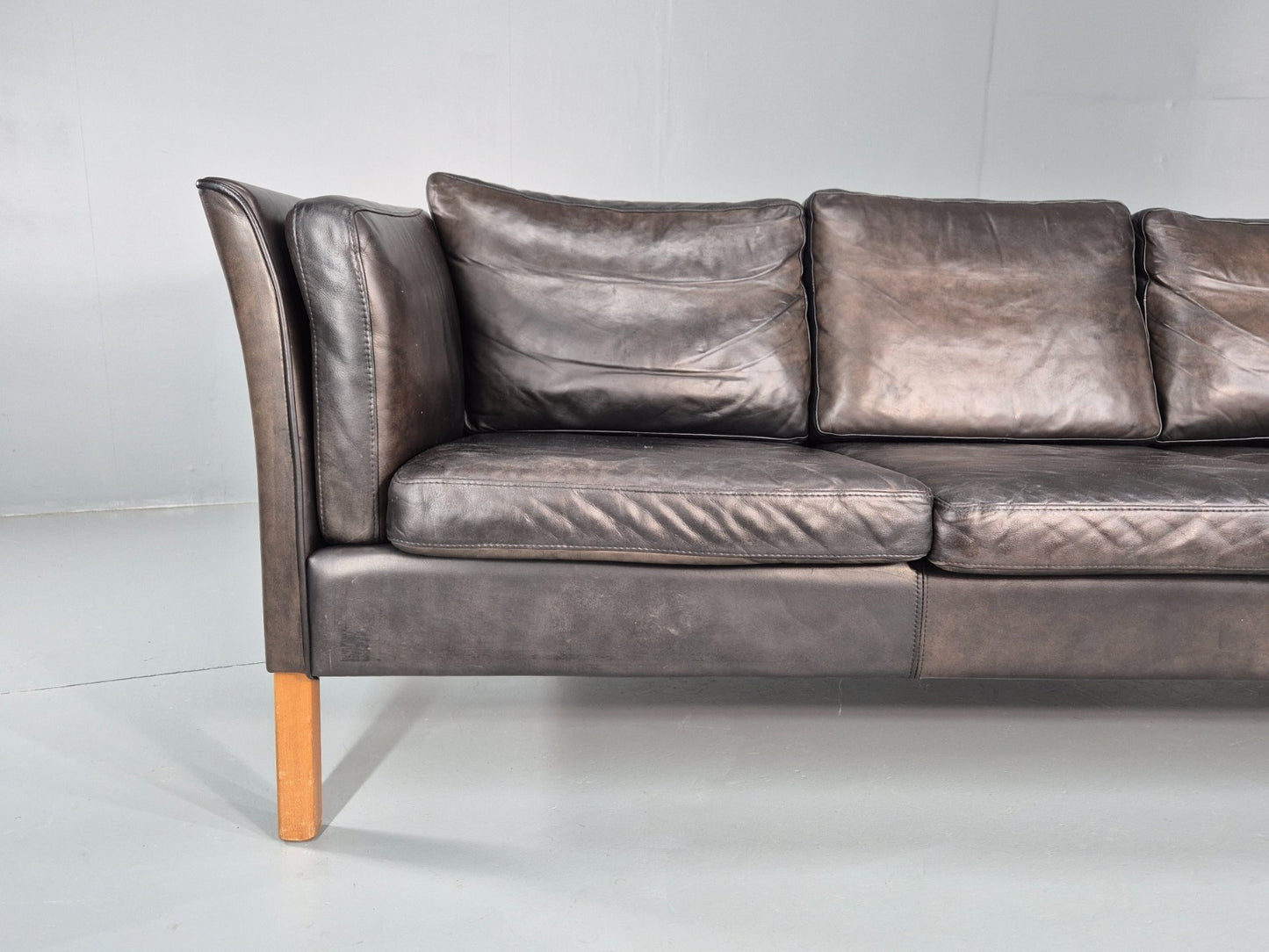 Vintage 3 Seat Sofa Danish Black Leather Vemb MCM Retro 1980s  EB10478 M3SS2