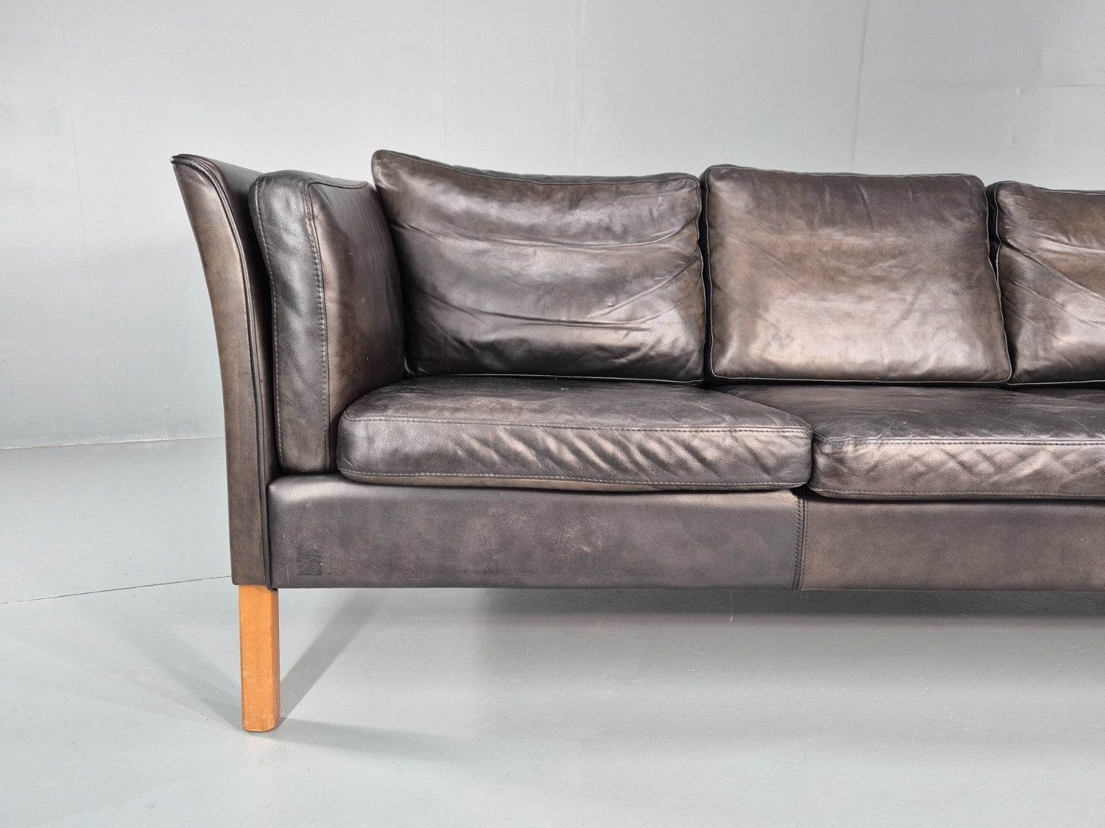 Vintage 3 Seat Sofa Danish Black Leather Vemb MCM Retro 1980s  EB10478 M3SS2