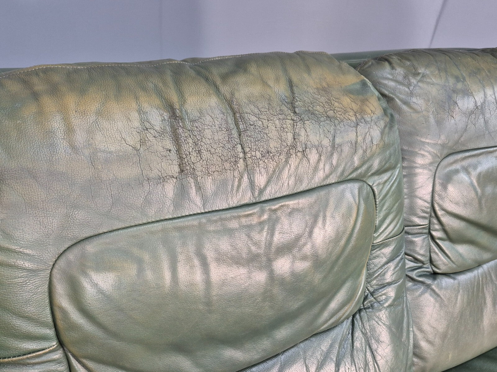 Vintage Green Leather Sofa 1970s Harrods Retro MCM EB9475 M3SS - UKDK FURNITURE
