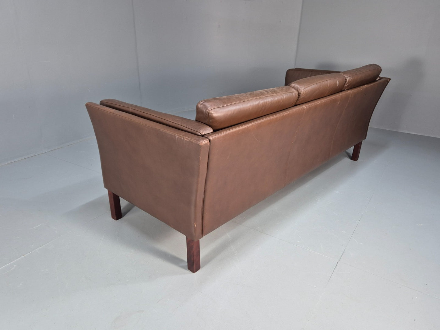 Mid Century Three Seater Sofa Brown Leather Danish Retro 1970s  EB10722 M3SS17