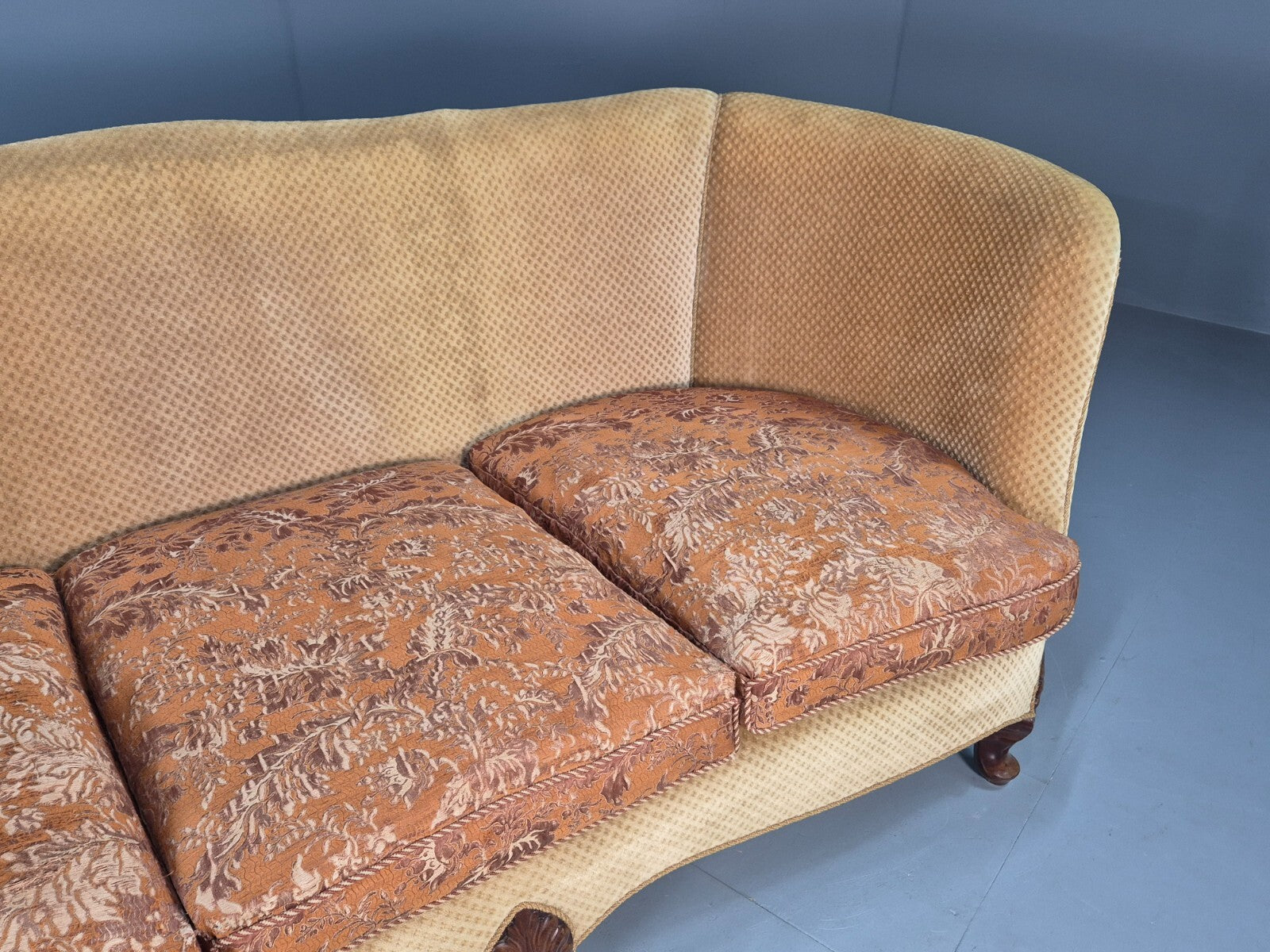 Vintage Danish Banana Sofa Gold Velour Carved Legs 1920s Antique Eb8055 V3SS2