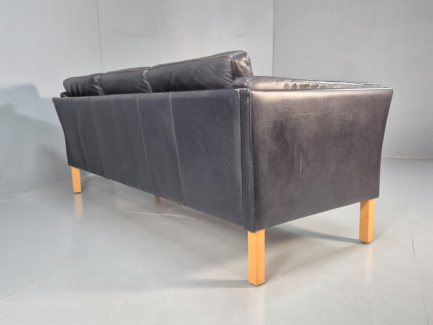 Vintage Danish 3 Seat Sofa Black Leather Mid Century Shape Retro MCMEB2838 M3SS - UKDK FURNITURE