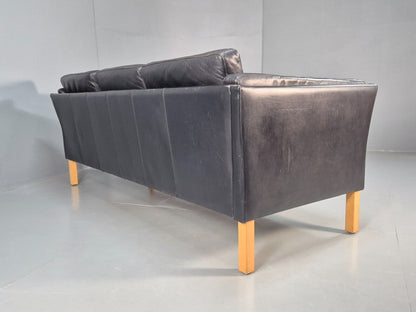 Vintage Danish 3 Seat Sofa Black Leather Mid Century Shape Retro MCMEB2838 M3SS - UKDK FURNITURE