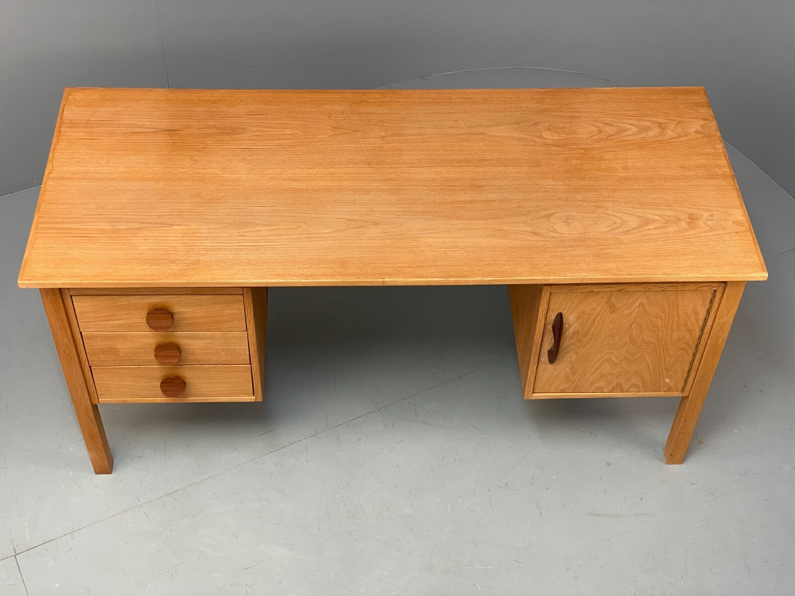 Vintage Danish Oak Desk Teak Handles With Drawers And Storage EB8722 MWOO - UKDK FURNITURE