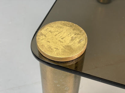 Vintage Rectangular Coffee Table Brass & Smoked Glass Zanuso Style EB8687 MWOO - UKDK FURNITURE