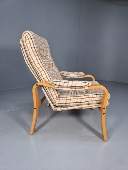 Vintage Danish Bentwood Lounge Chair Cream Wool Upholstery 1980s MCM EB9246 MBEN - UKDK FURNITURE